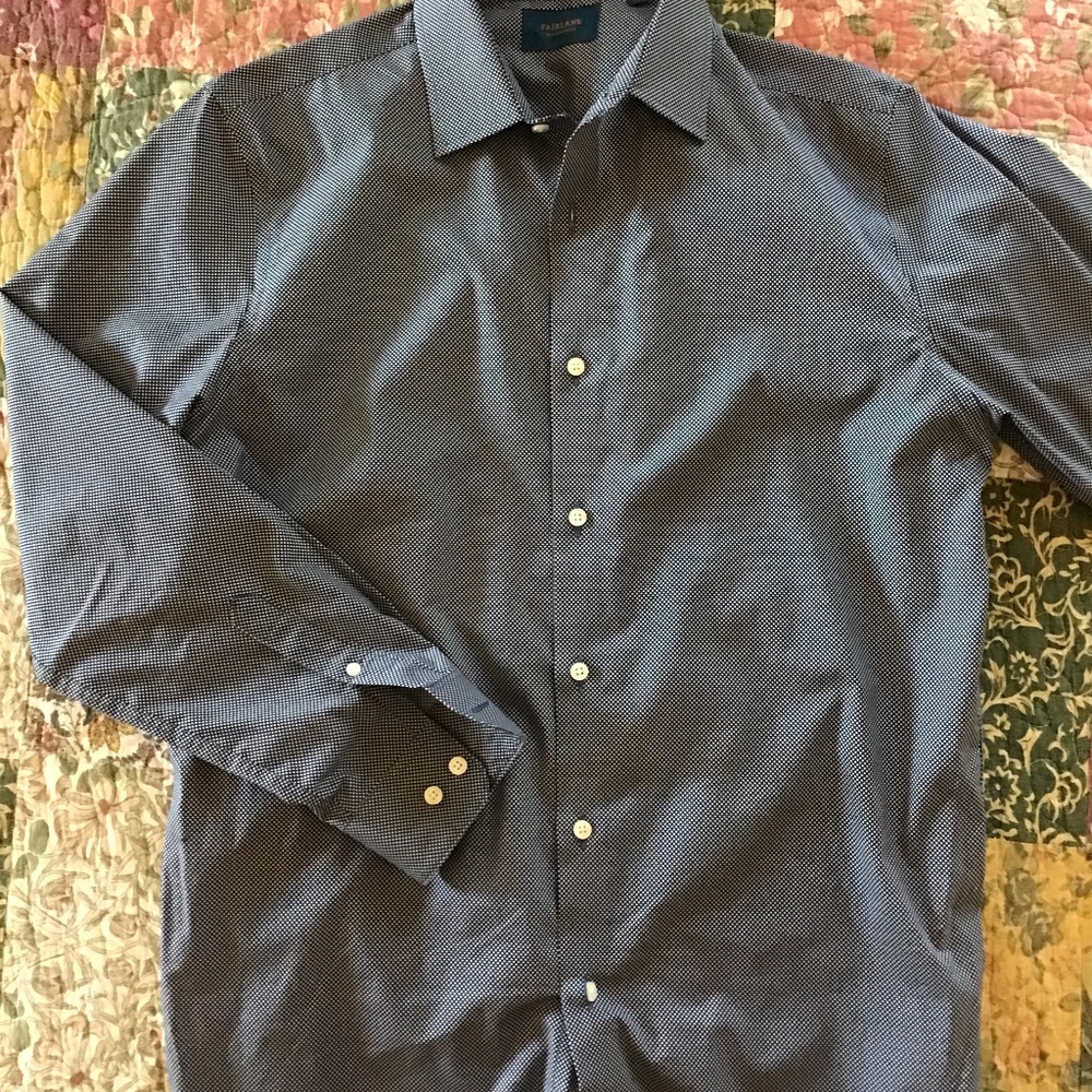Fairlane long sleeve shirt navy blue polka dot